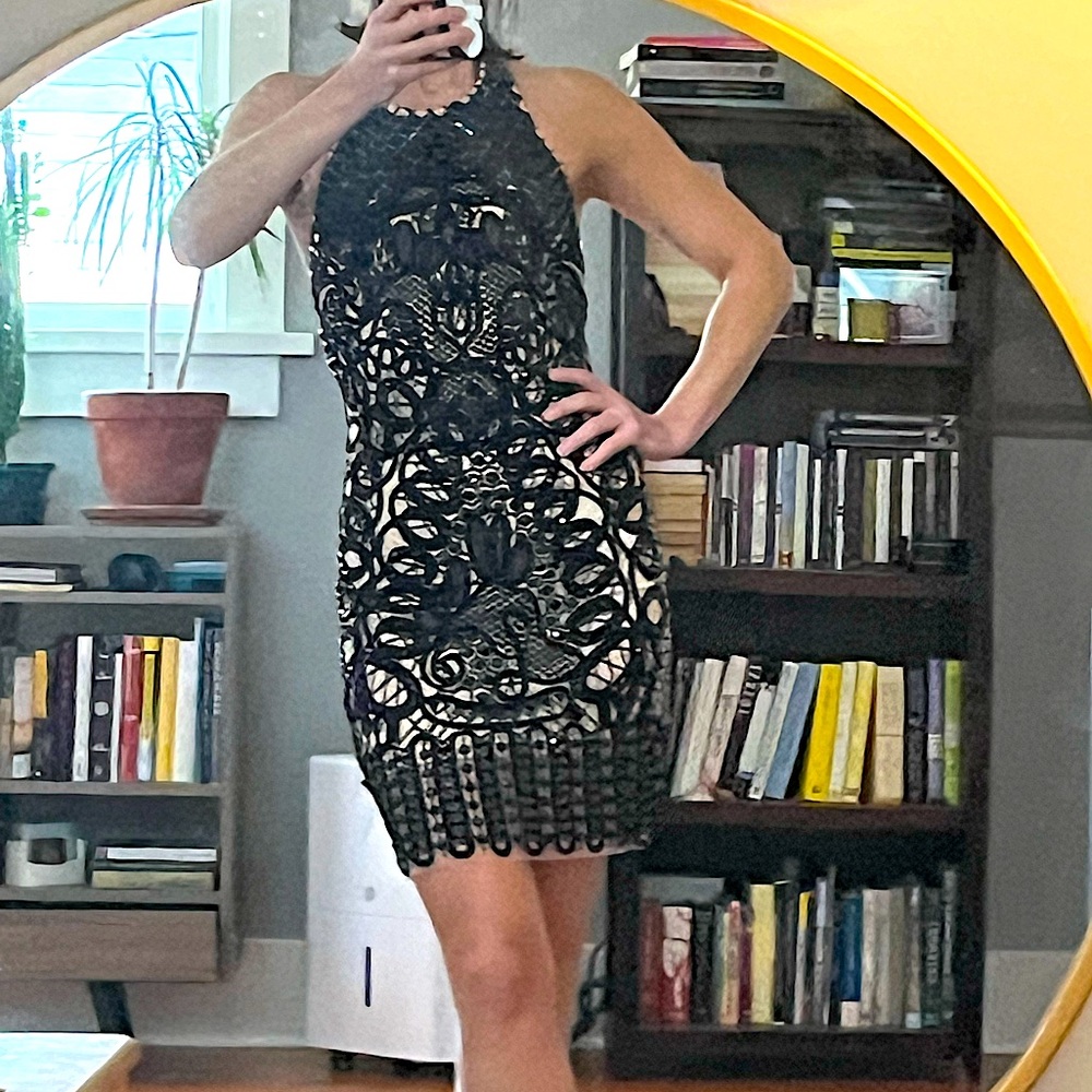 Vintage Beaded Body Con Halter Dress, size small New Years Eve Holiday party